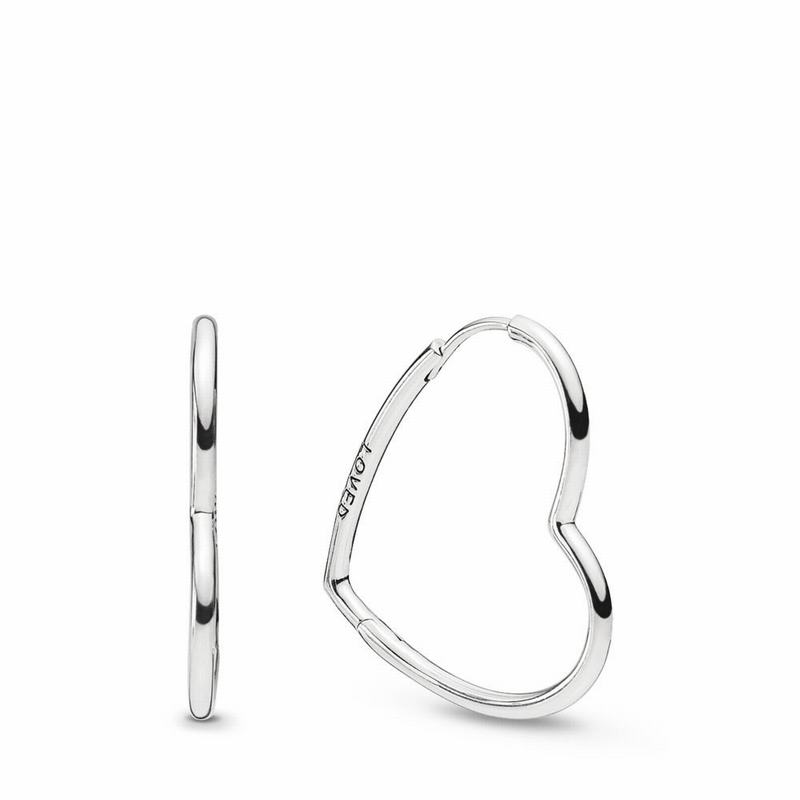 Pandora Australia Asymmetric Hearts of Love Hoop Earrings Small - Sterling Silver | HTDVCE713